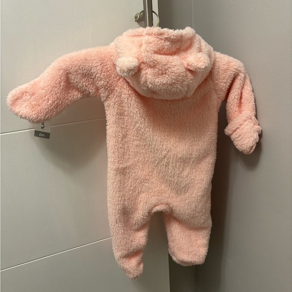 Carter's One-Piece Jumpsuit, Girls Size 6 Mos, Pink Fleece with Teddy Bear Ears - Picture 2 of 3